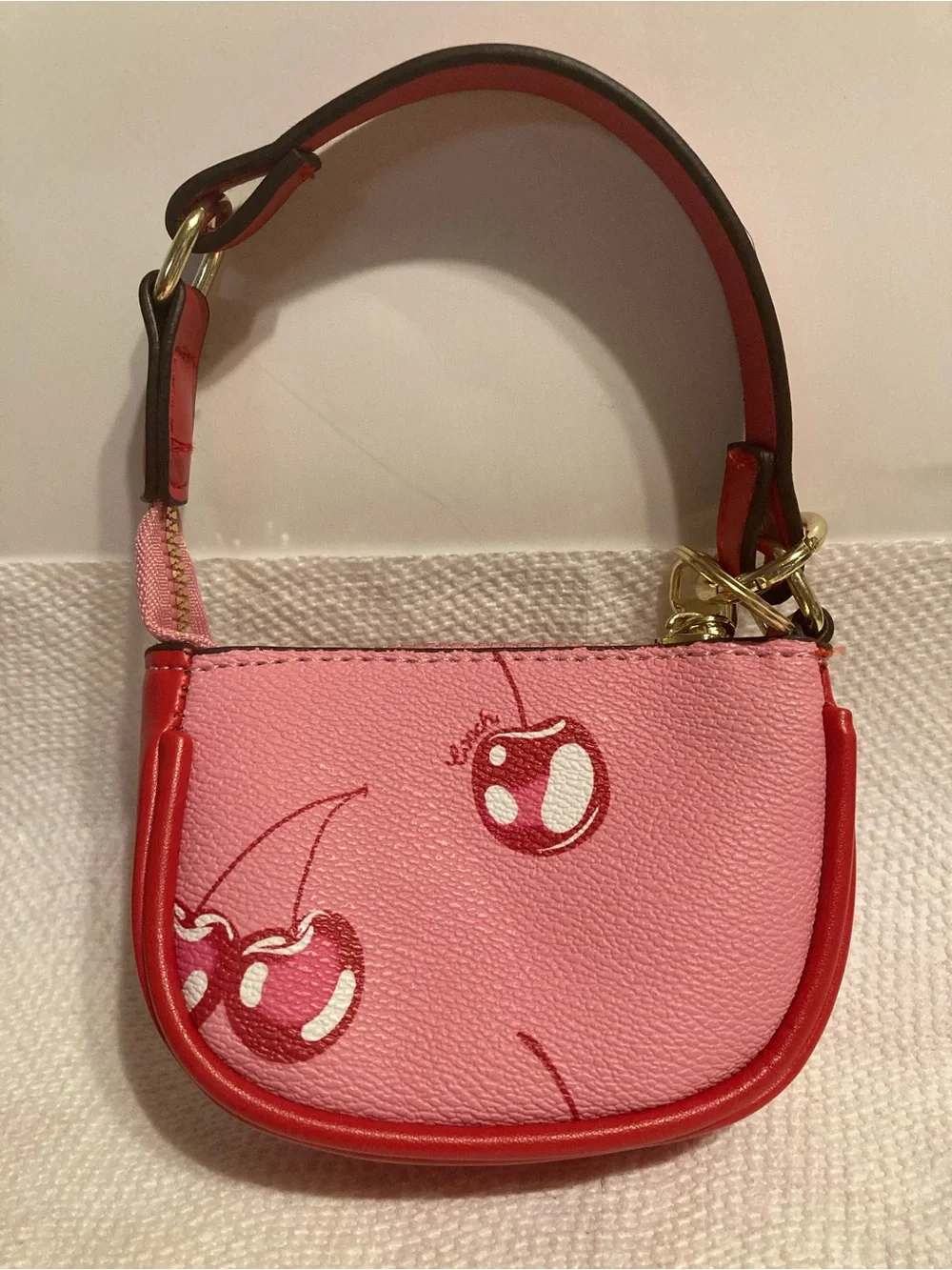 Pink Cherry Print Baby Bag Wristlet with Red Trim